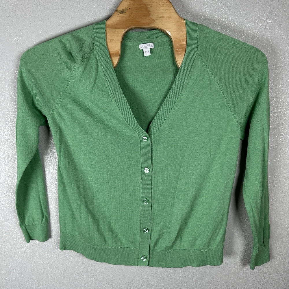J Jill Organically Grown Cotton Green Cardigan Sweater Womens Size Large Tall LT
